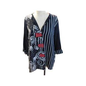 Ali Miles Size PXL Artsy Button Front Unique Boutique Top